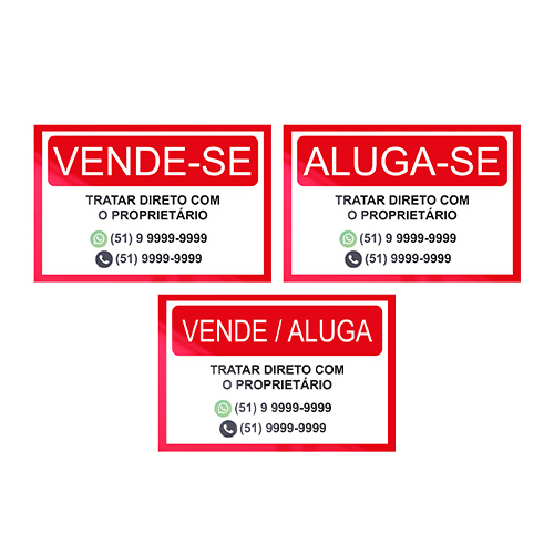 Placa-Aluga-ou-Vende--em-PS-2mm-90x60-adesivada-90-x-60-Frente-colorida-(4x0)-Placa